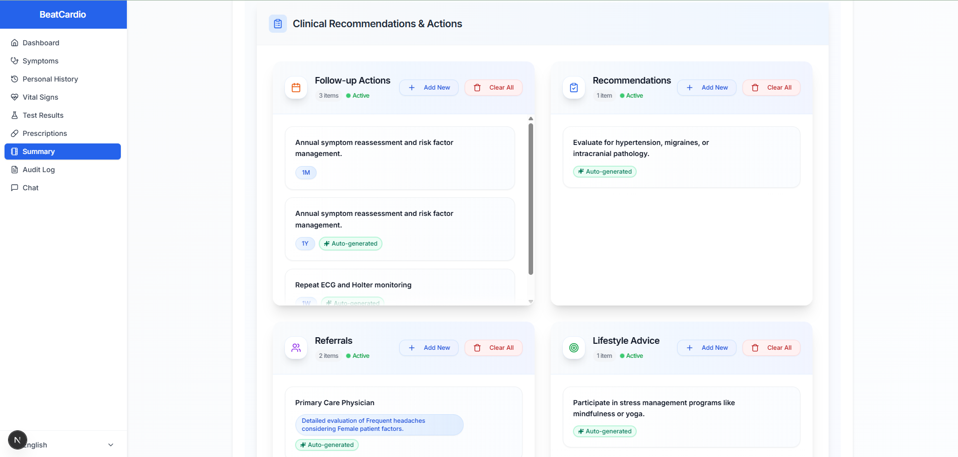 AI heart disease risk prediction algorithm showing 10-year cardiovascular event probability and clinical recommendations